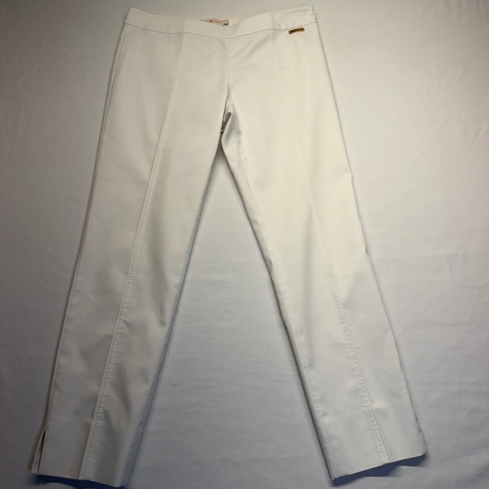 Tory Burch Callie Seamed Ankle Pants 6 White Stretch Cotton Slim Trousers